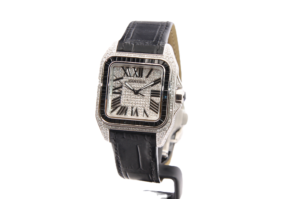 Cartier Santos 100 Medium Iced Out W20126X8 Full Set Monaco front