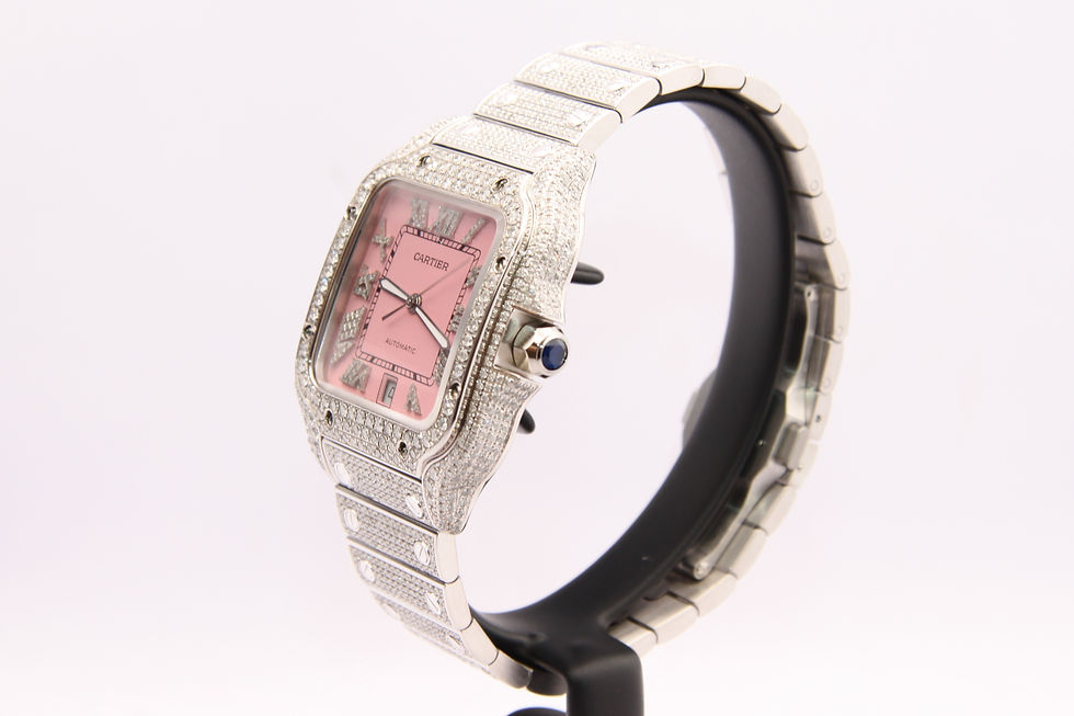 Thumbnail: Cartier Santos Large Barbie Iced Out Pink Dial WSSA0018 Full Set 2026 Monaco side