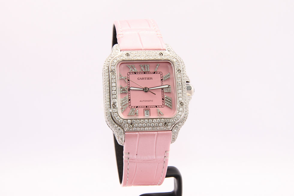 Thumbnail: Cartier Santos Large Barbie Iced Out Pink Dial WSSA0018 Full Set 2026 Monaco side