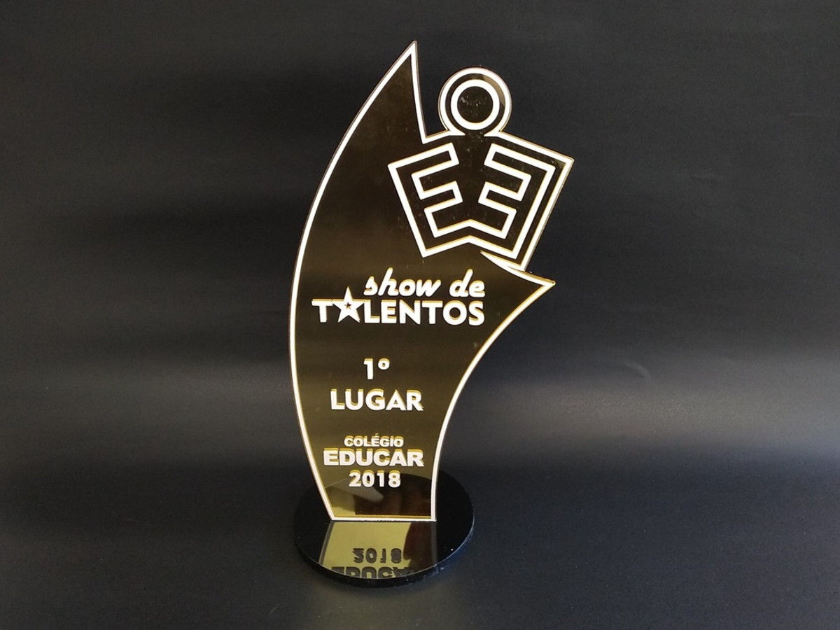 TROFÉU ACRÍLICO ESPELHADO DOURADO SHOW TALENTOS