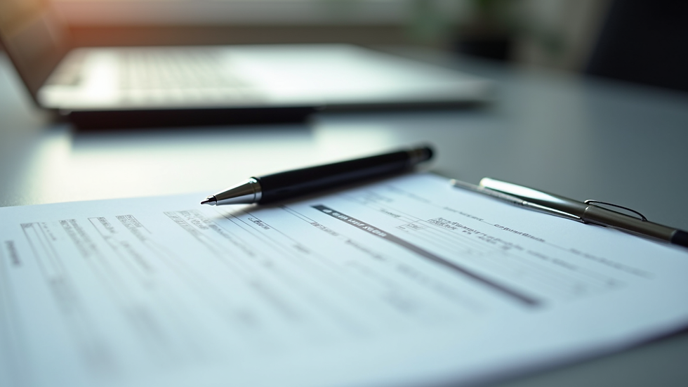Close-up view of a consultation form and pen on a sleek desk
