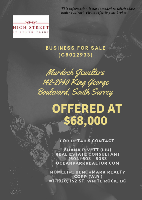 Business For Sale: Well Established Well-Established Reputable Jewellery Store in The Shops at High 