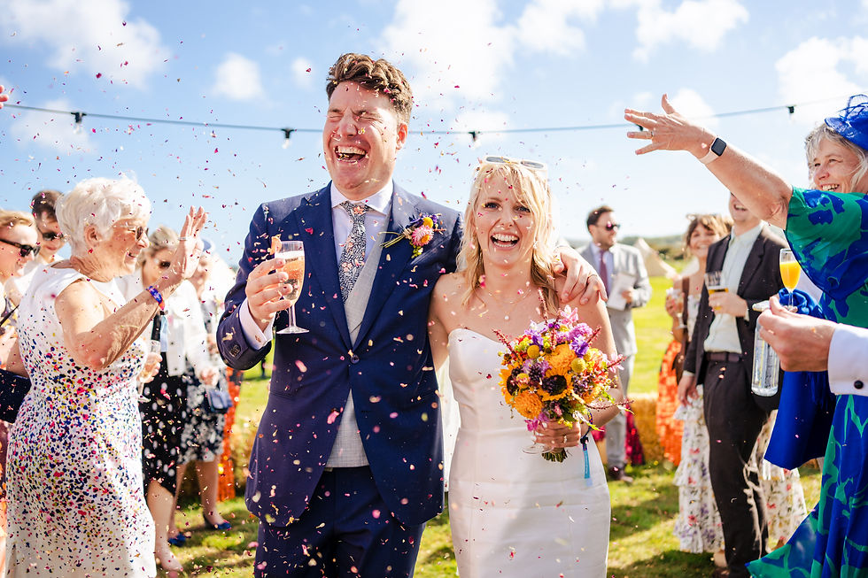 Bride and groom outdoor ceremony at The Party Field