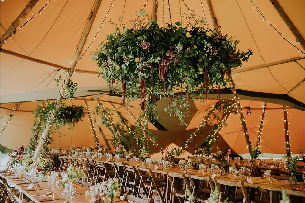 Tipi wedding flower hoop and pretty flower jar table decoration