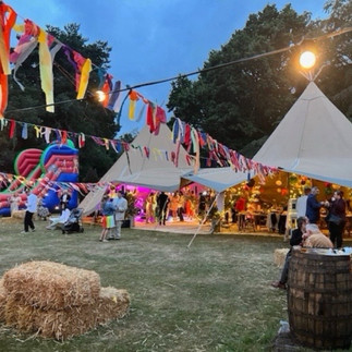 Festival wedding with colourful bunting