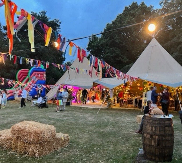 Festival wedding with colourful bunting