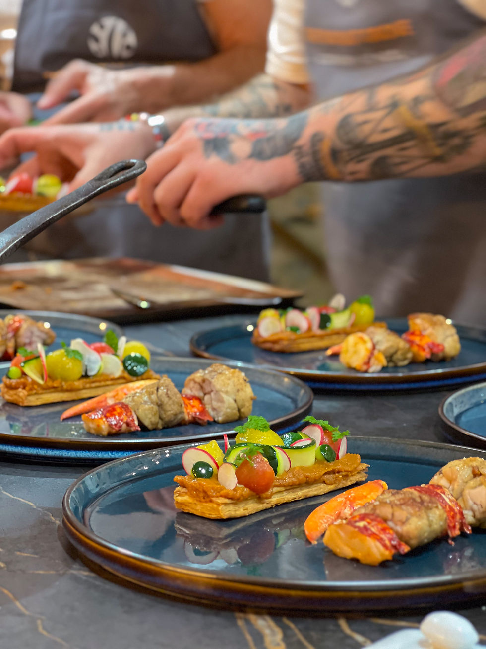 lobster sweetbread meldey puff pastry plating