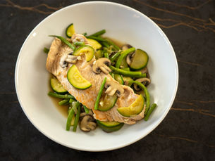 Juicy one pan French turkey dinner ready in 20 minutes. Learn the chef technique to keep turkey tender with vegetables and a light pan sauce.