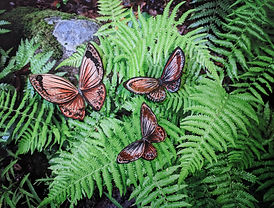 Digital Photo of ferns with collage paper butterflies