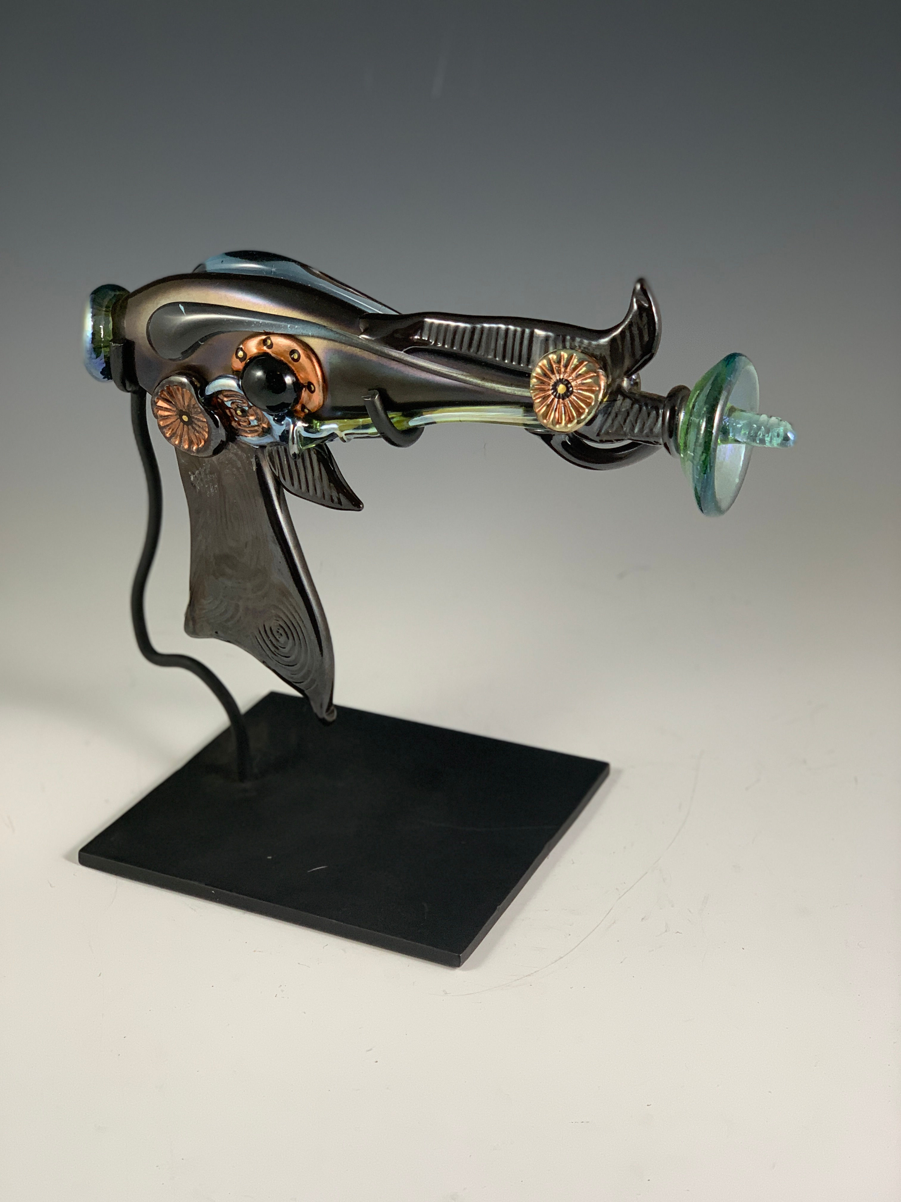 Glass Steampunk Futuristic Ray Gun - with Stand