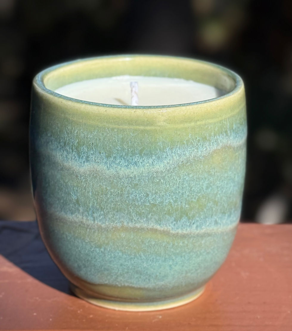 Thumbnail: Cactus Flower & Jade handmade ceramic candle in teal glaze