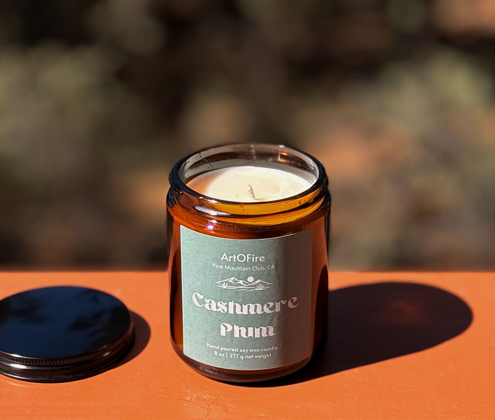 Thumbnail: 8 oz Cashmere Plum hand poured soy candle in amber jar