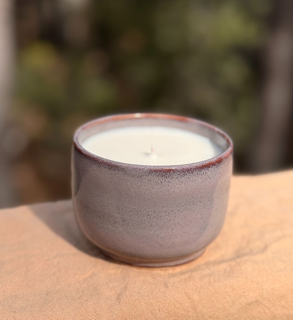 Thumbnail: Mountain Lavender handmade ceramic candle in a purple pot.