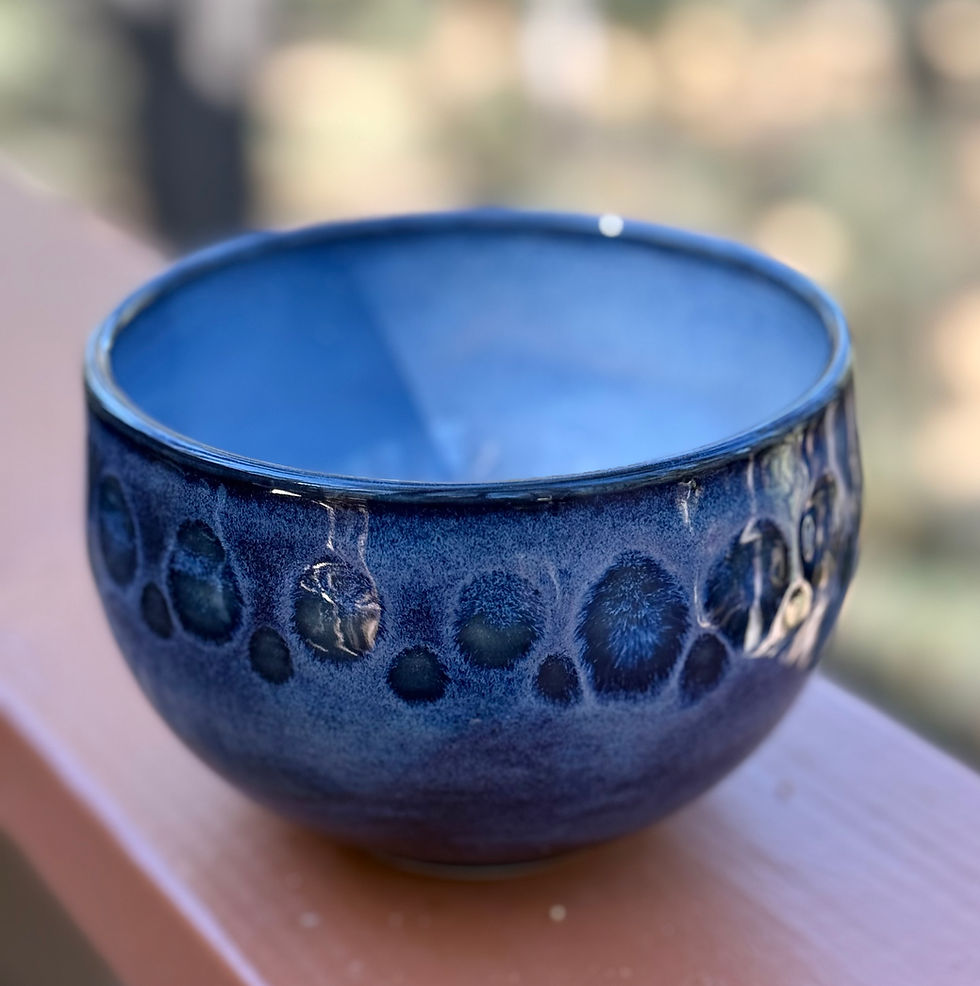 Thumbnail: Wheel thrown ceramic bowl with layered blue glaze