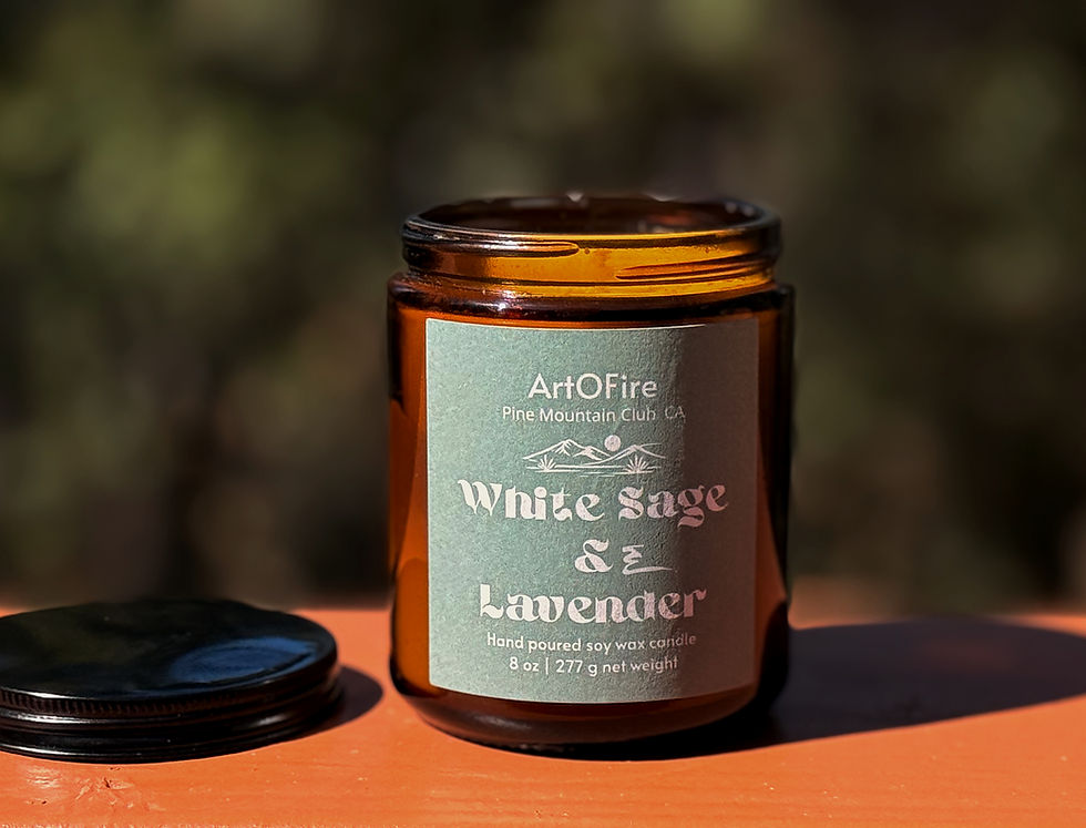 Thumbnail: White Sage and Lavender hand poured soy candle in amber jar