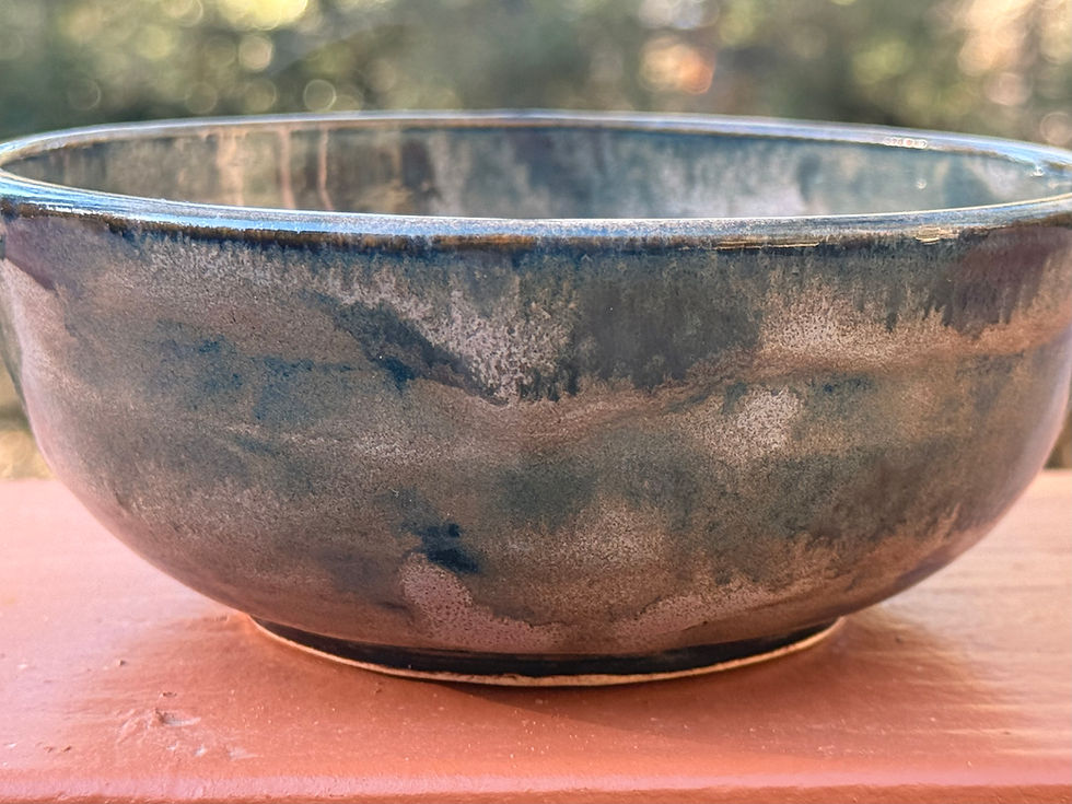 Thumbnail: Handcrafted stoneware serving bowl with a blue and grey glaze