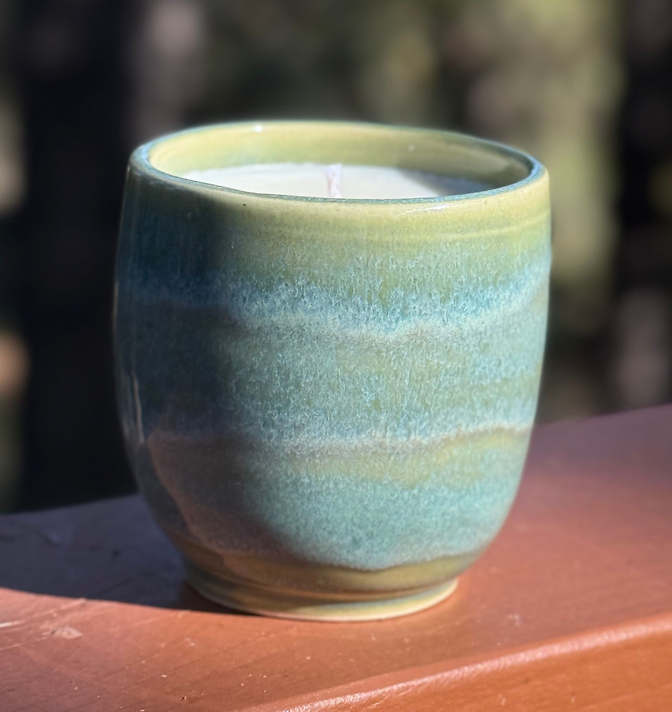 Thumbnail: Cactus Flower & Jade handmade ceramic candle in a blue-green glazed pot