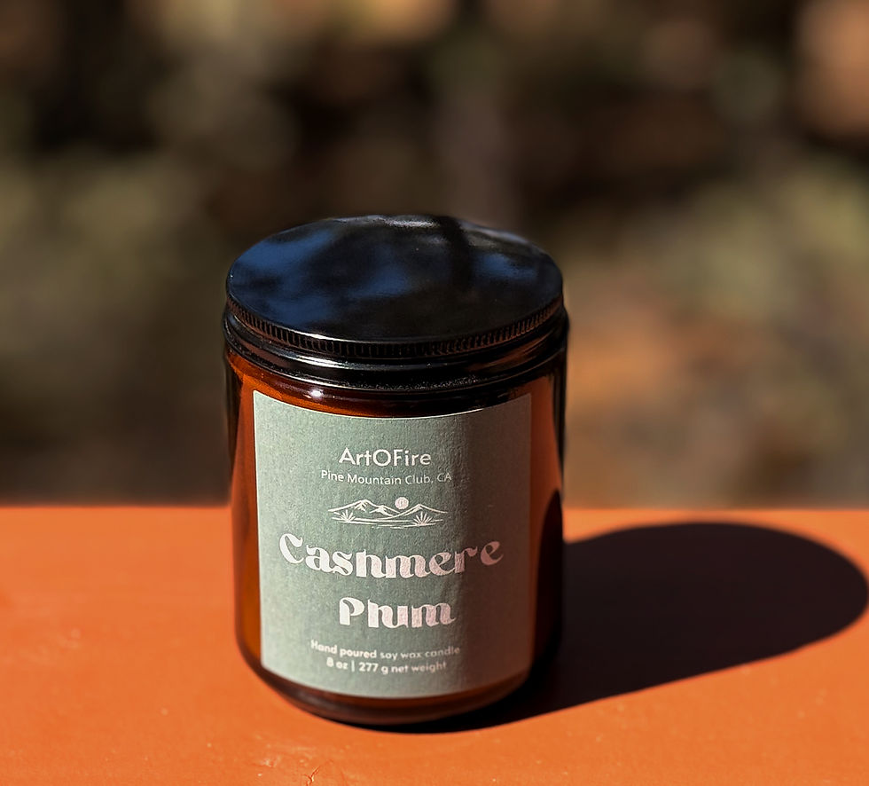 Thumbnail: Cashmere Plum Hand Poured Soy Candle in an 8 oz amber jar