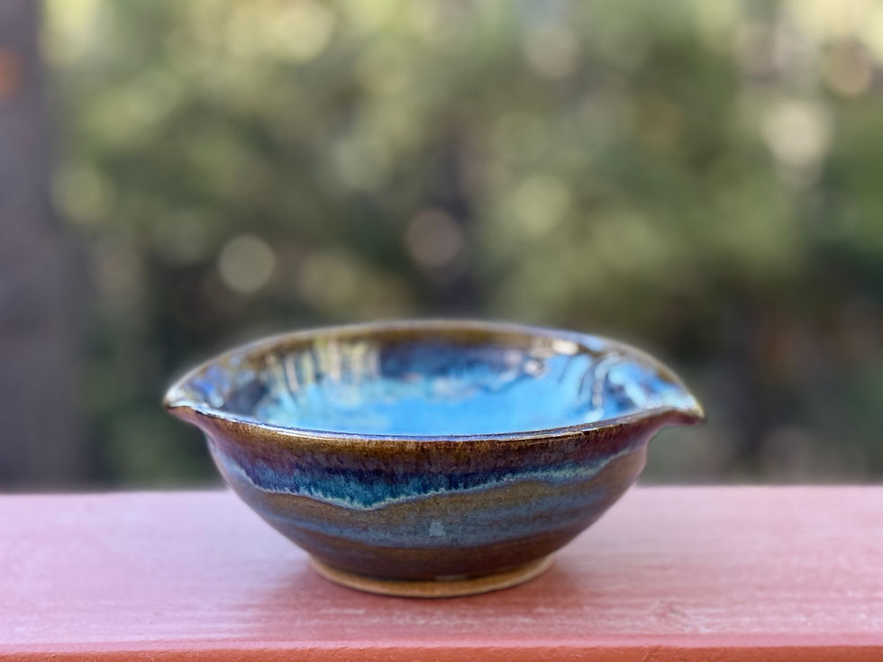 Thumbnail: Asymmetrical Turquoise & Brown Serving Bowl | Handmade Ceramic Pouring Bowl | St