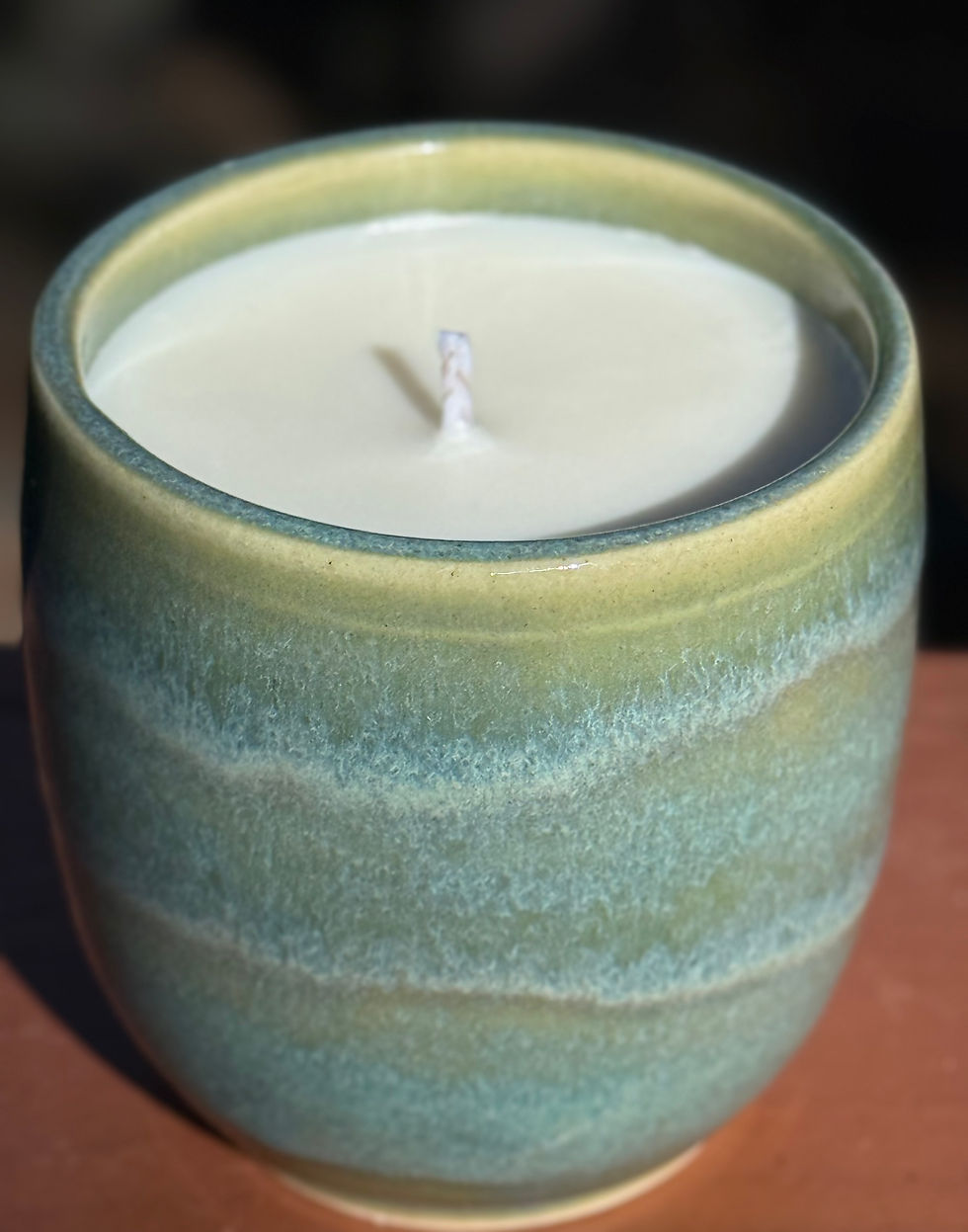 Thumbnail: Cactus Flower & Jade handmade ceramic candle in a blue-green pot