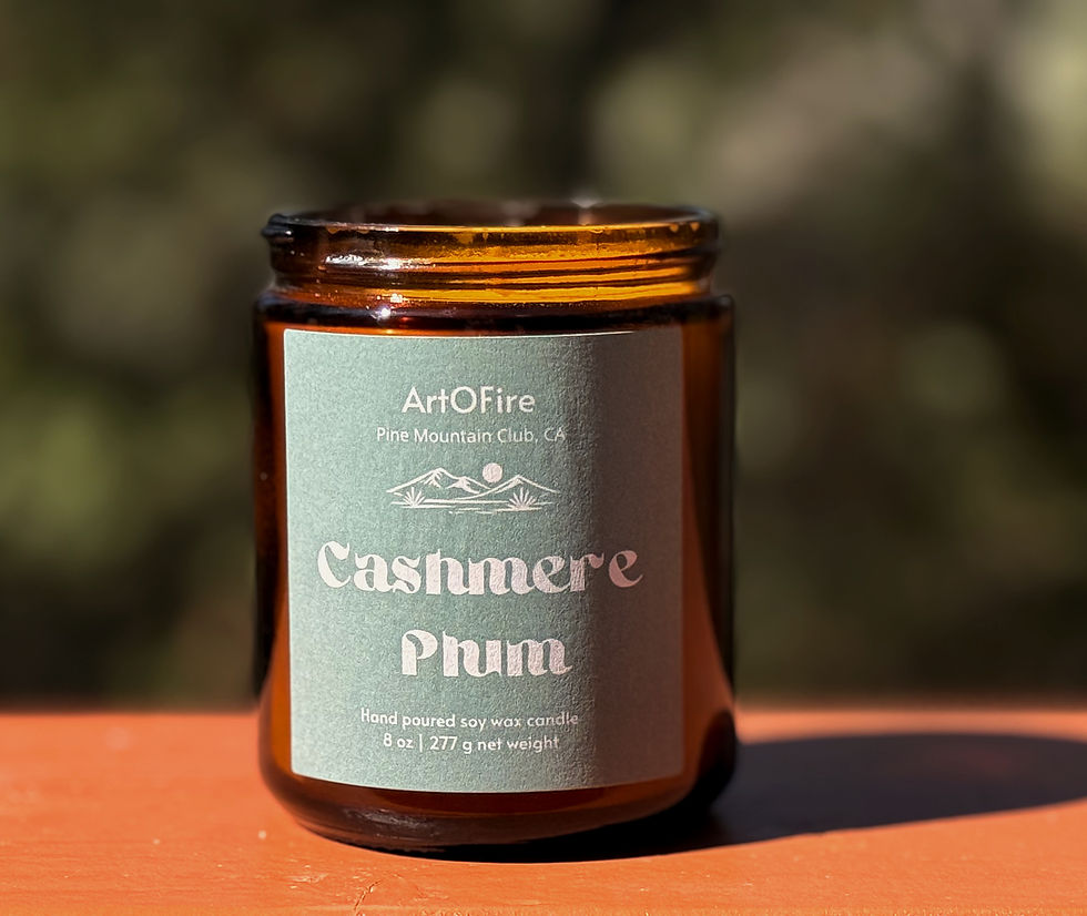 Thumbnail: Cashmere Plum 8 oz hand poured soy candle in amber jar