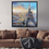 Thumbnail: Paris Awakens framed Paris cityscape painting Ben Goymour displayed above a brown sofa with neutral décor and soft lighting.