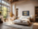 Thumbnail: Windermere sunset painting in black frame by Ben Goymour in a modern bedroom