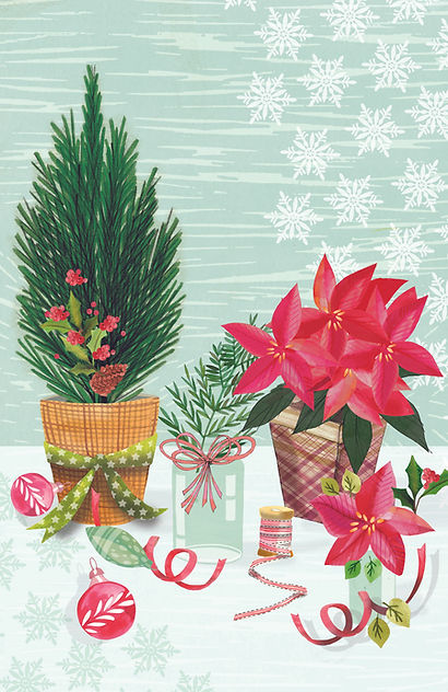 Christmas plants Christmas Card using watercolour by Julie Ingham