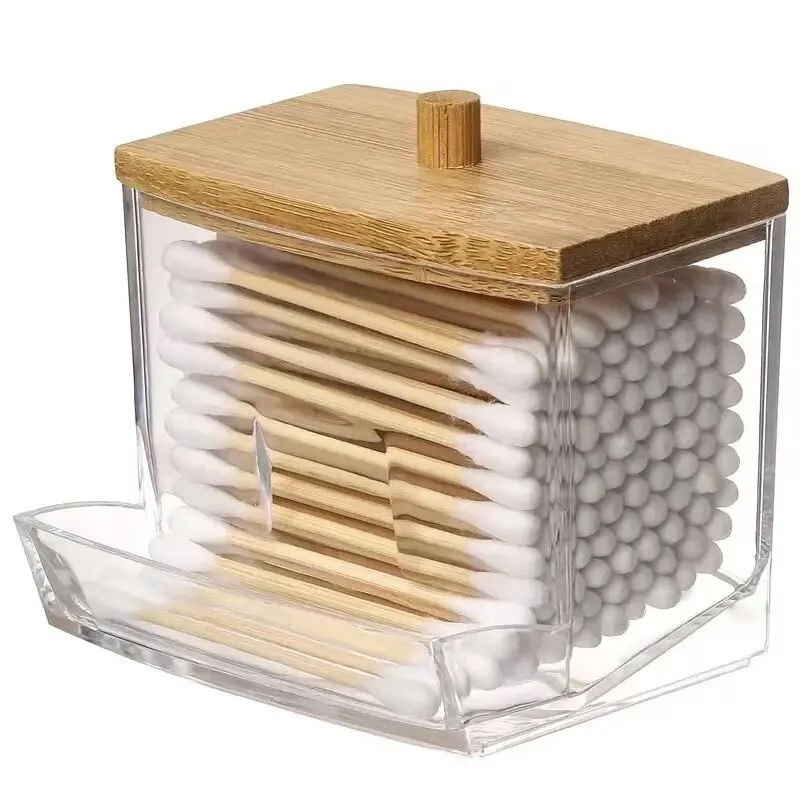 Cotton Swab Storage Box Double Head Cotton Buds Container Transparent Square Bam