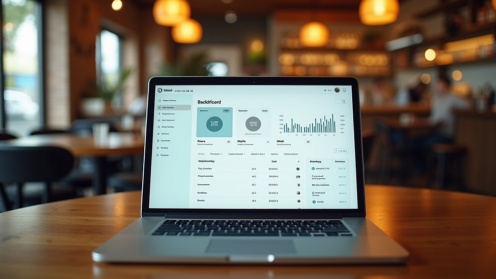 Eye-level view of a restaurant’s digital marketing dashboard on a laptop
