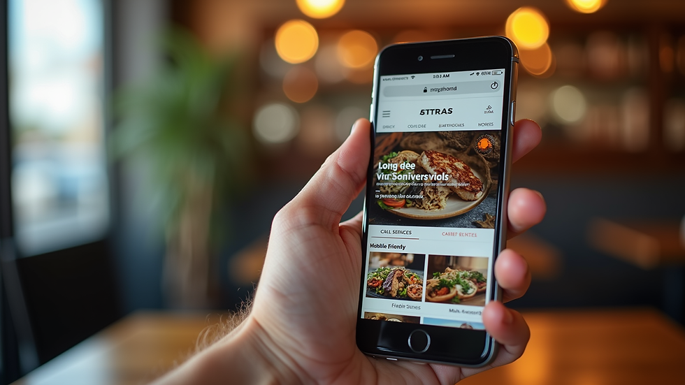 Close-up view of a smartphone displaying a Tampa restaurant’s mobile-friendly website