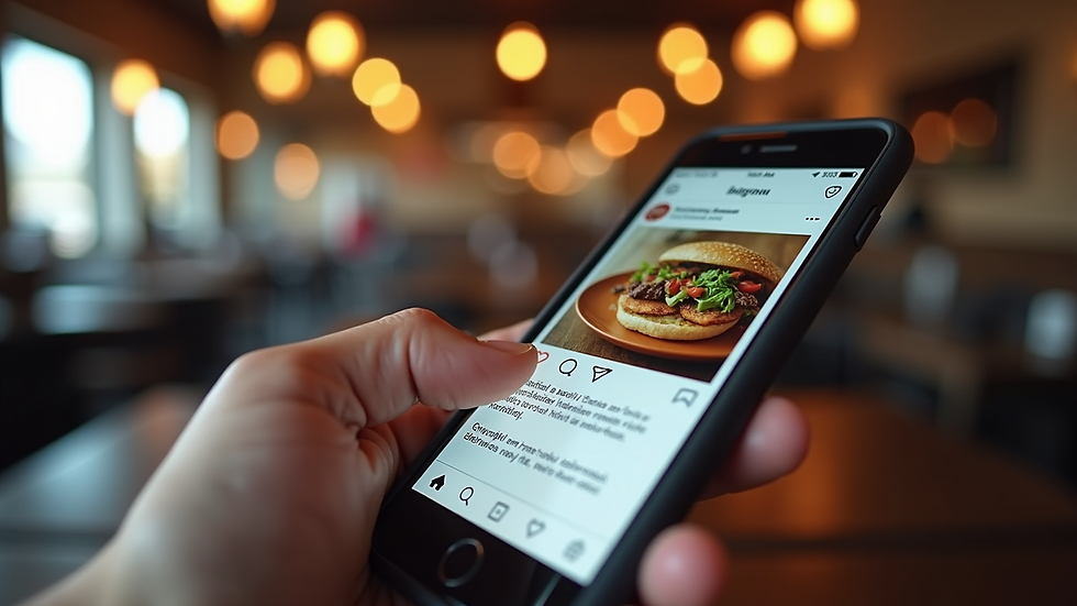 Close-up view of a smartphone displaying a restaurant's social media page