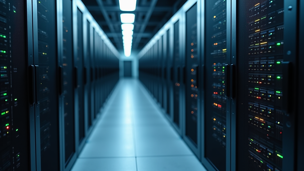 High angle view of a modern server room with data storage systems