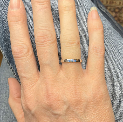 The Trio Mother Ring with Blue diamonds for a mom of three boys