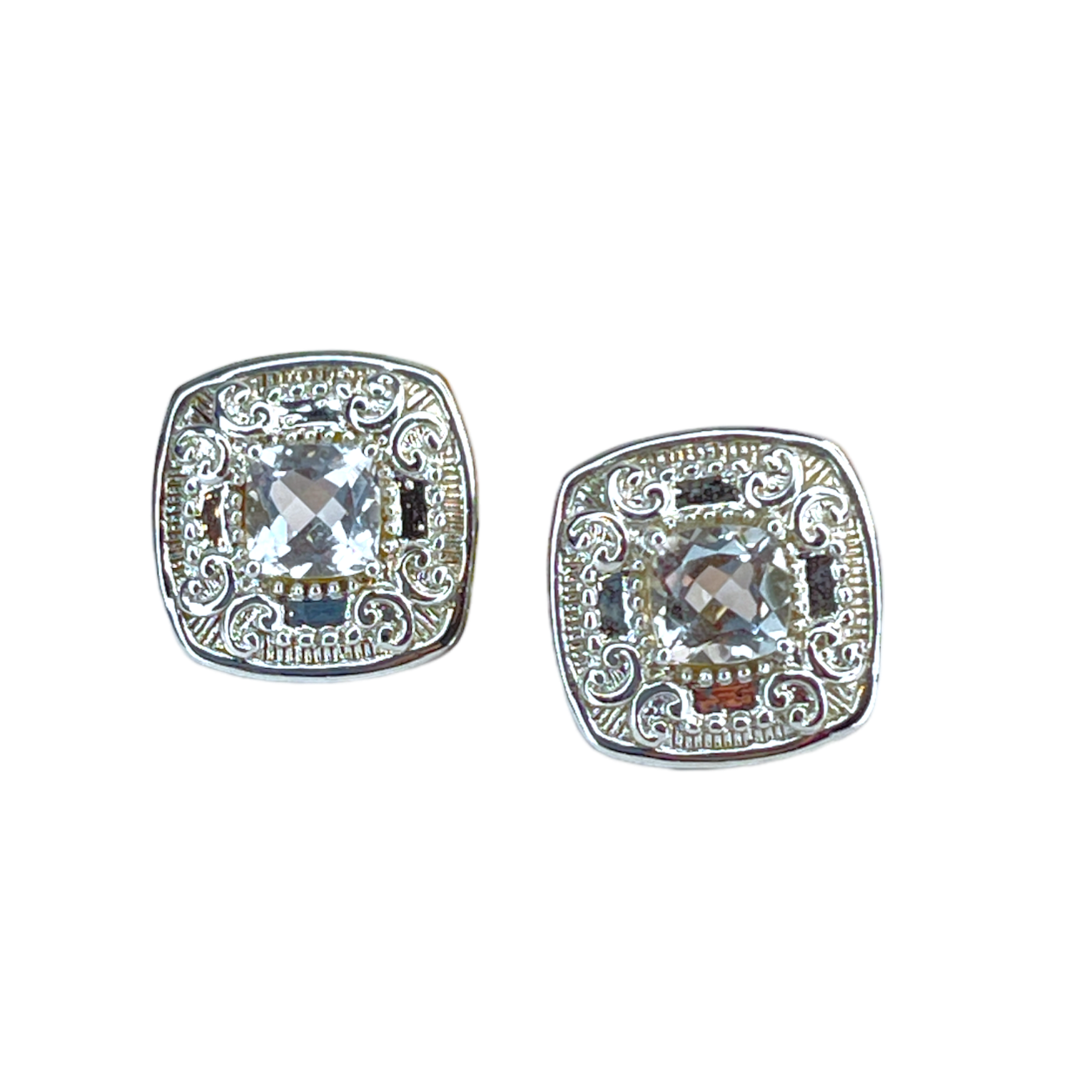 Sterling Silver, Cushion-cut Crystal Quartz Classic Earrings by Shana Farr Designs