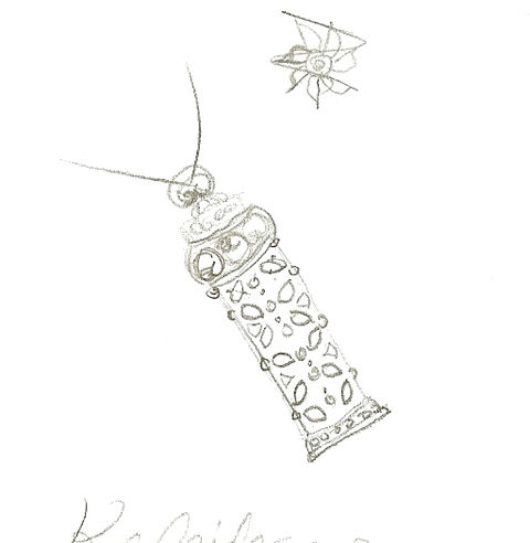 Hand-Drawn Sketch of a Sterling Silver and Gemstone Kaleidoscope by Shana Farr - New Item Coming Soon