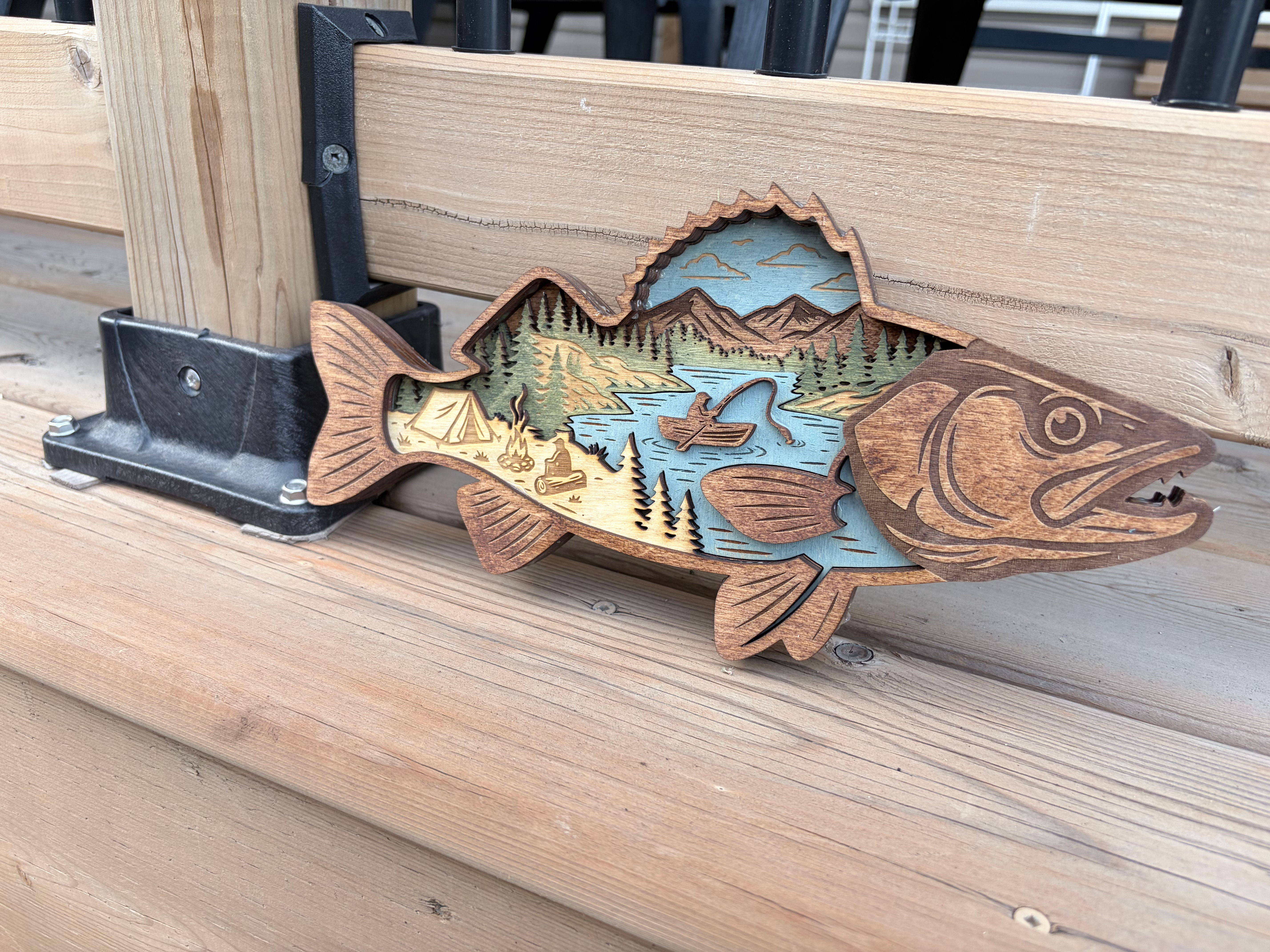 Handcrafted Multi-Layered Wooden Fish Wilderness Wall Art
