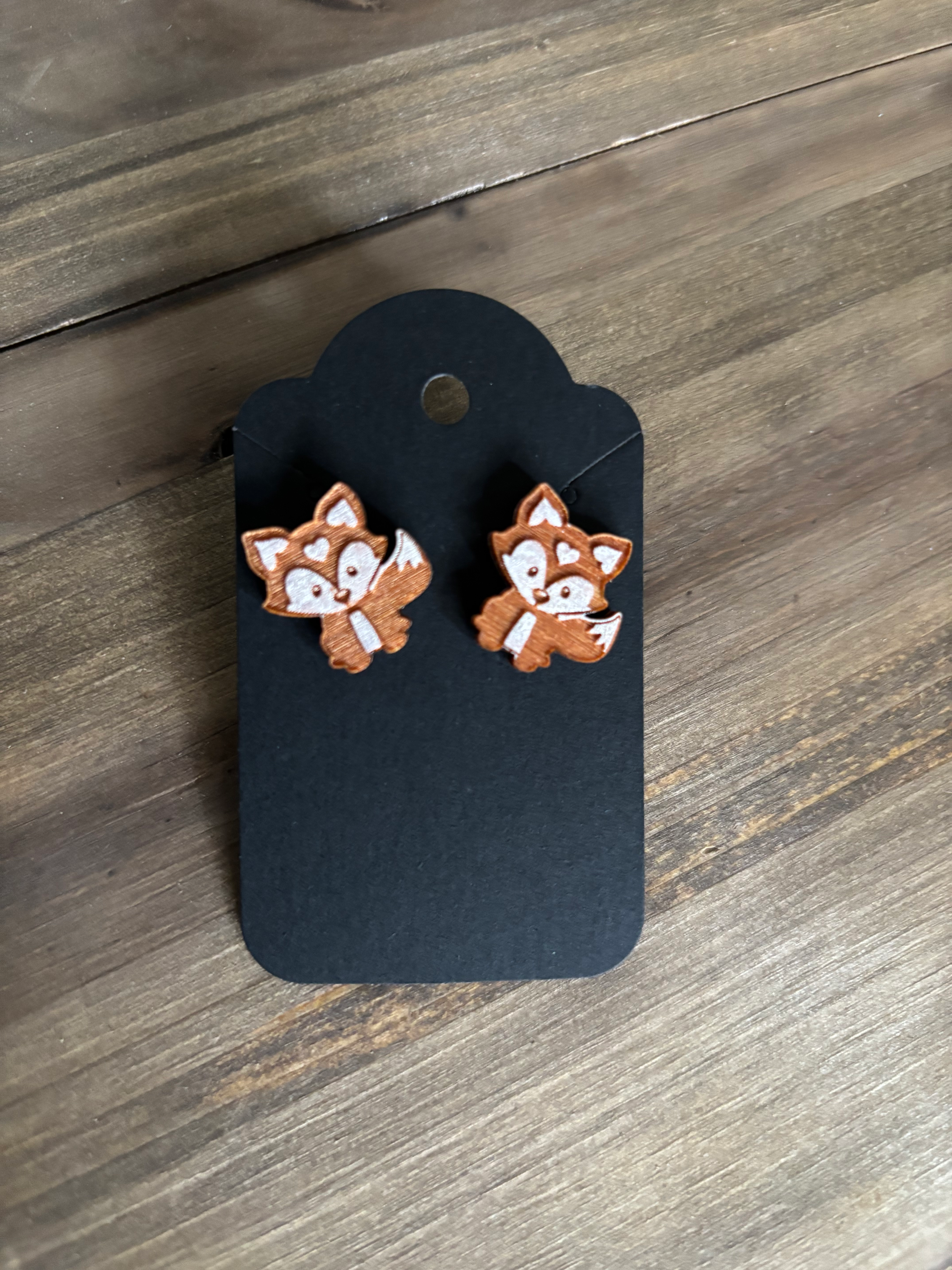 Fox wood earring studs 