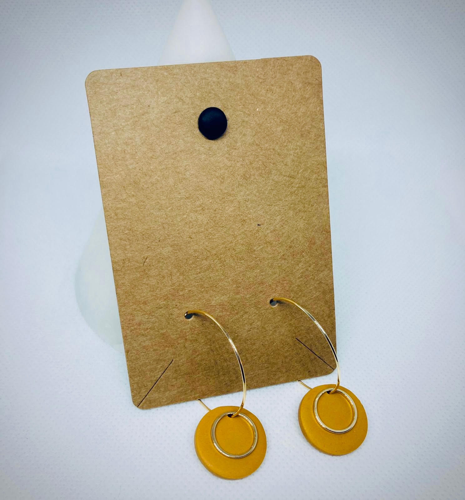 DOT Polymer Clay Disc and Charm Hoop Earrings -Yellow