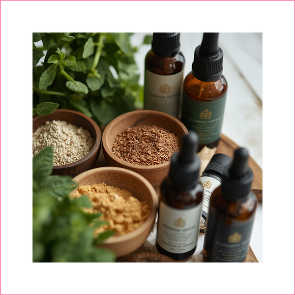 Holistic skincare ingredients and products used in personalized in-home facial treatments