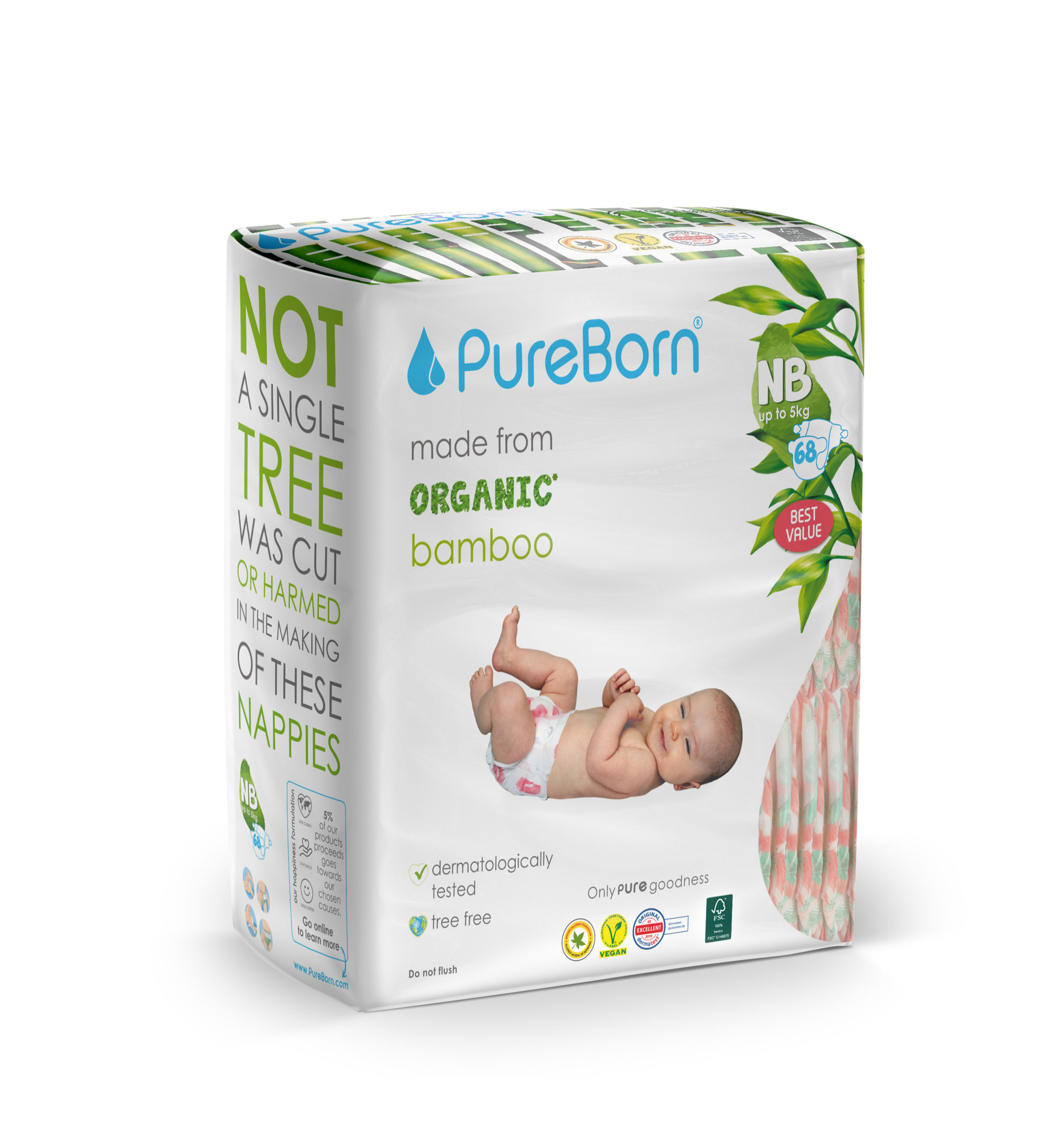 Double Pack NB Pureborn Organic Bamboo Nappies 0-5 KGS