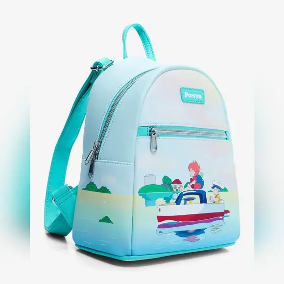 Thumbnail: Loungefly Studio Ghibli® Ponyo Light Blue Boat Scene Mini Backpack NWT 2