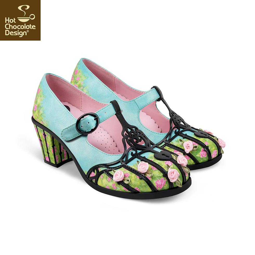 Thumbnail: Side front Secret Garden - Hot Chocolate Design Mid Heel Shoes