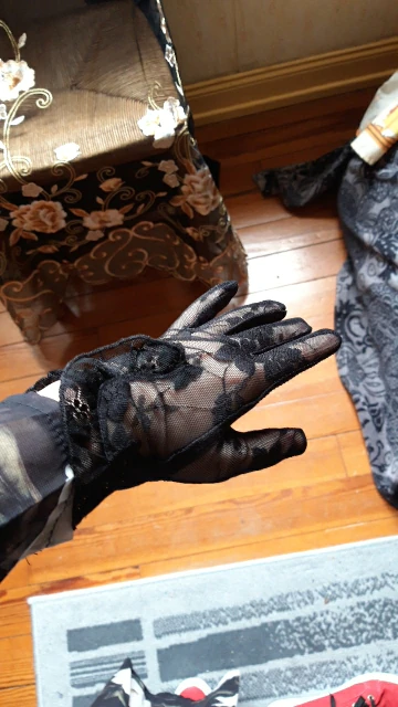 Thumbnail: Black Lace Gloves, Hand View