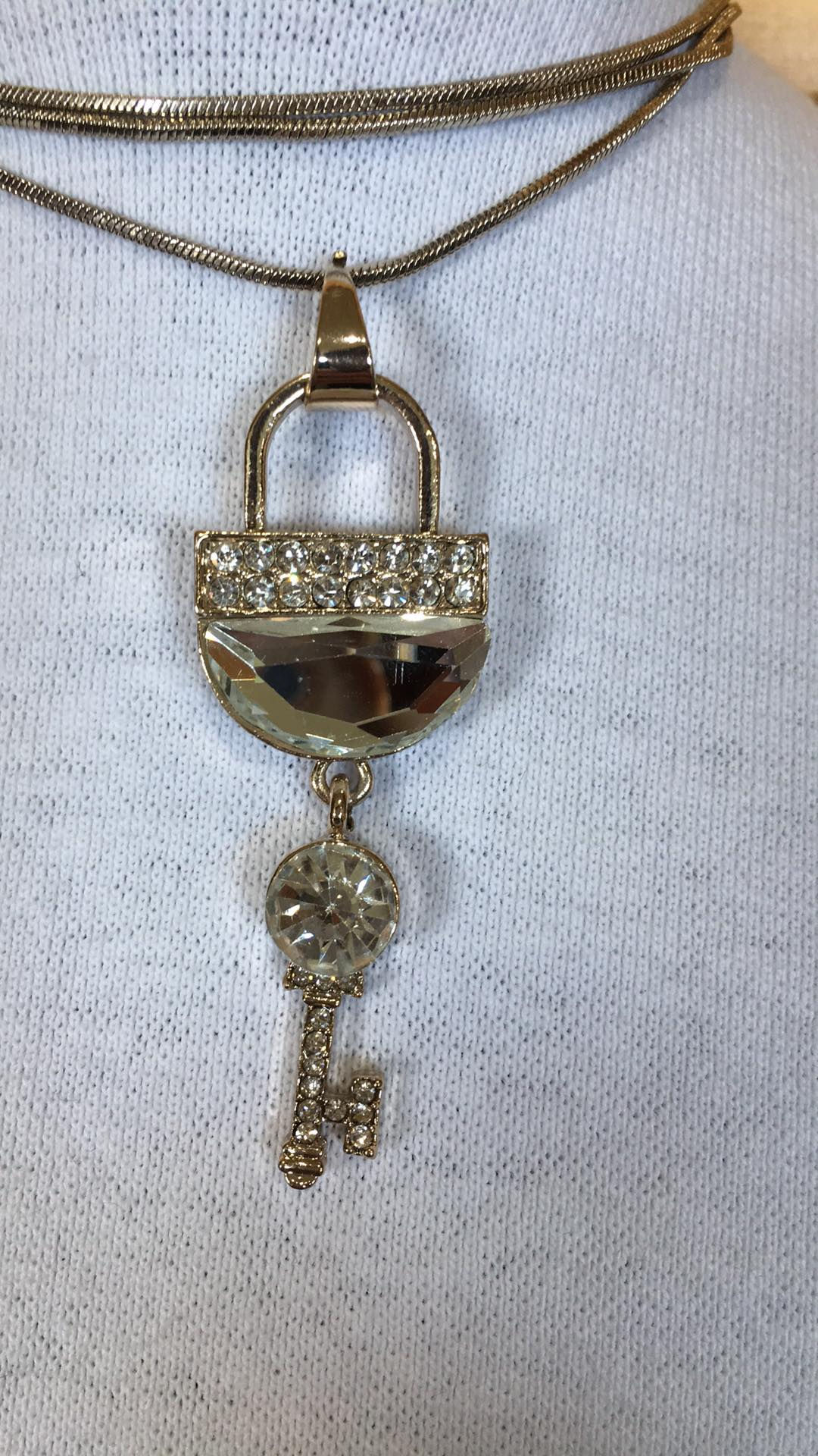 Glitz Lock & Key Necklace on white