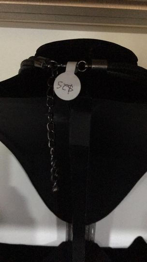 Thumbnail: Flat Disk & Tassels Necklace on black