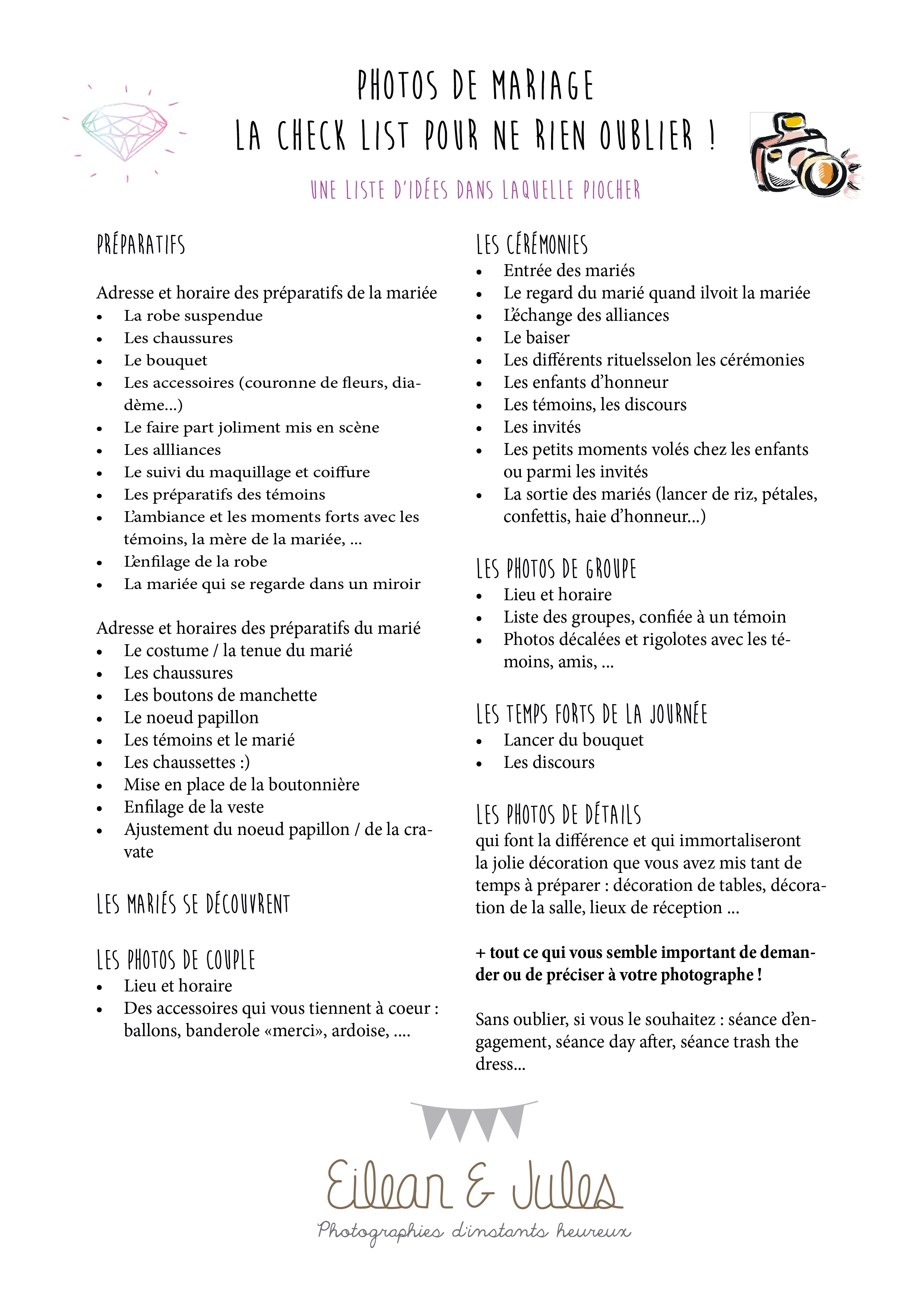 A télécharger : la liste de vos photos de mariage 