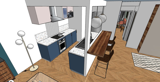 Proposition d'aménagement et de décoration intérieur en 3D. Cuisine ouverte