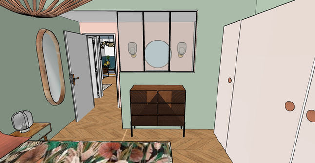 Proposition d'aménagement et de décoration intérieur en 3D. Chambre parentale