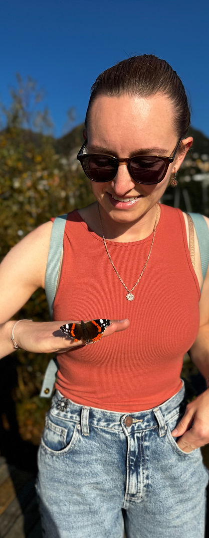 Schmetterling auf der Hand als Symbol für Transformation und Energiearbeit